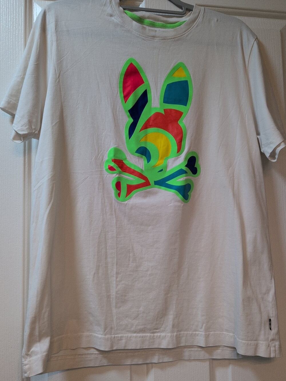 Psycho Bunny Men's White Pima Cotton T-Shirt Colorful Logo Graphic Tee 6